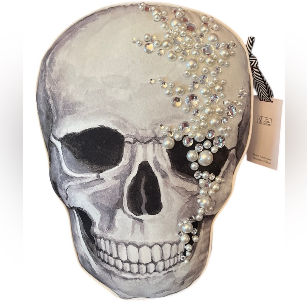 CXL BY CHRISTIAN LACROIX 11x16 Beaded Rhinestone Skull Shaped Decorative Pillow